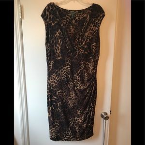 Fitted, leopard-print, faux wrap dress.